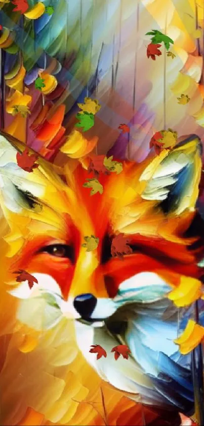 Vibrant abstract fox with colorful autumn background art.