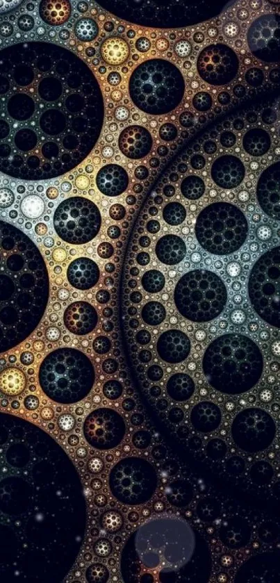 Intricate abstract fractal wallpaper with circular patterns.