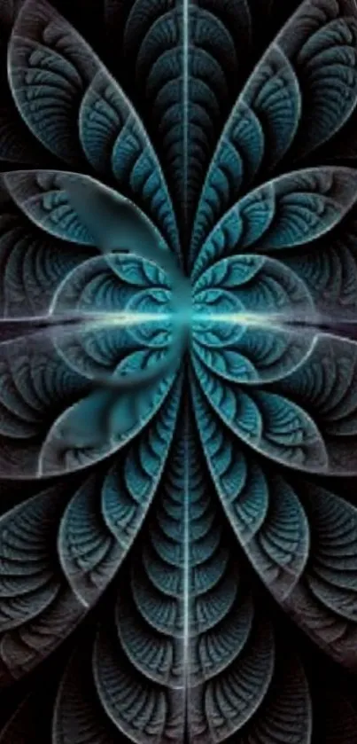 Abstract dark teal fractal leaf design wallpaper for mobile.