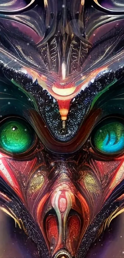 Abstract futuristic owl art with vibrant colors and intricate design.