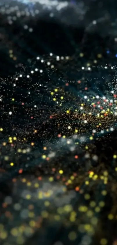 Abstract galaxy wallpaper with cosmic light speckles and vibrant colors.