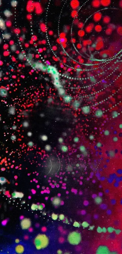 Vibrant abstract galaxy wallpaper with swirling colors and dots.