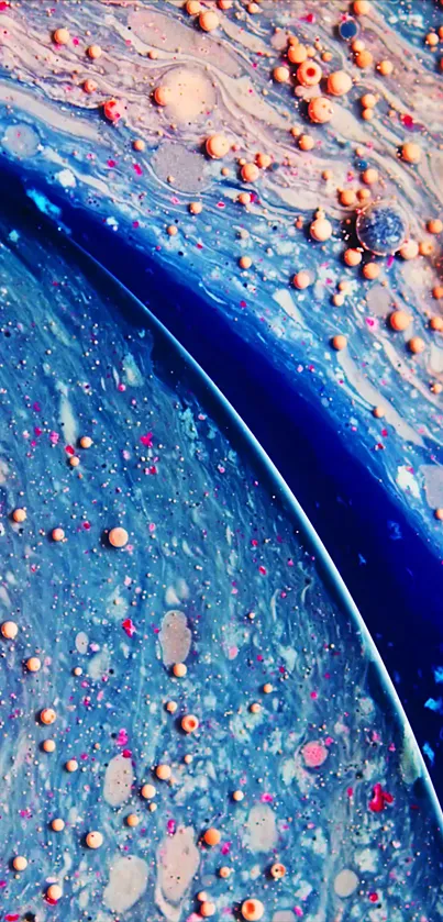 Abstract blue and orange oil art wallpaper with bubble textures.