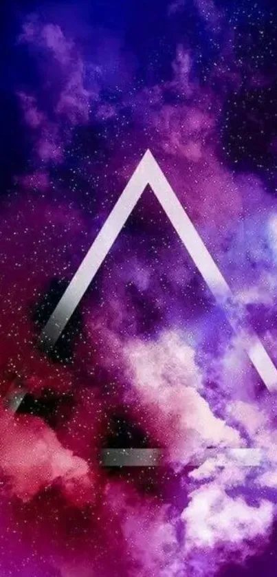 Abstract galaxy wallpaper with white triangle design.