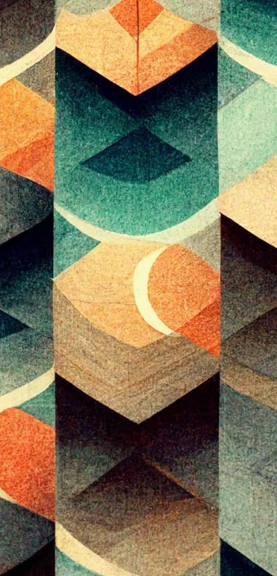 Vibrant abstract geometric wallpaper with teal and orange hues.