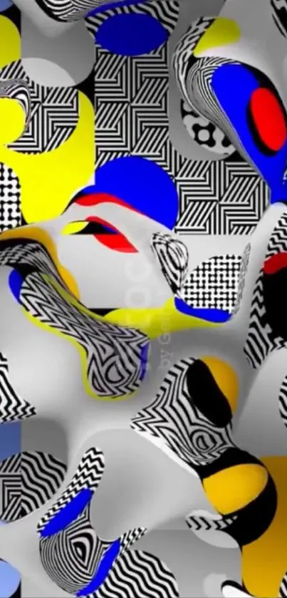 Colorful abstract geometric art wallpaper with bold patterns.