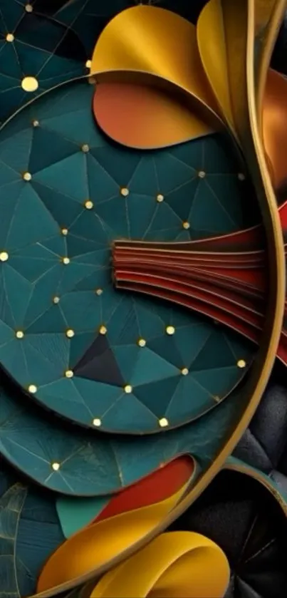 Abstract geometric art with vibrant colors and intricate design.