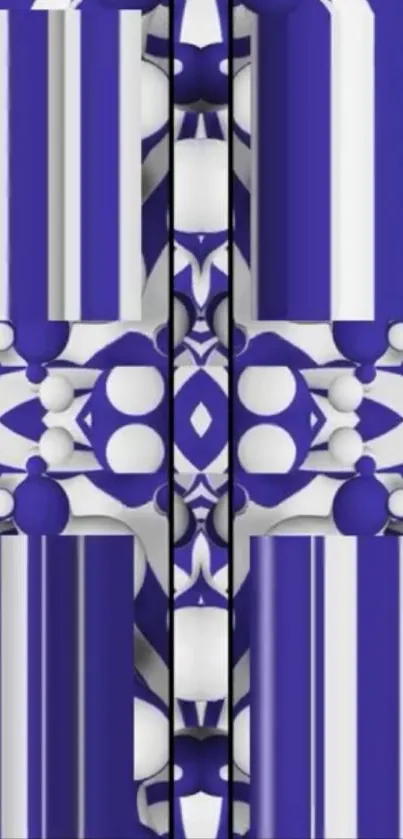 Abstract blue and white geometric pattern wallpaper.