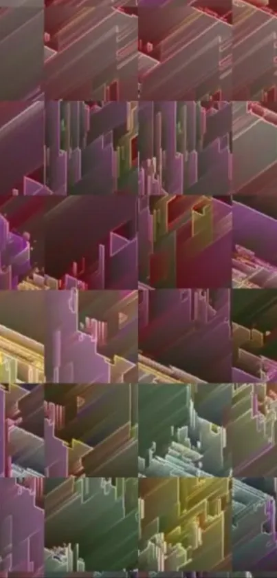 Abstract geometric wallpaper with colorful patterns and blocks.