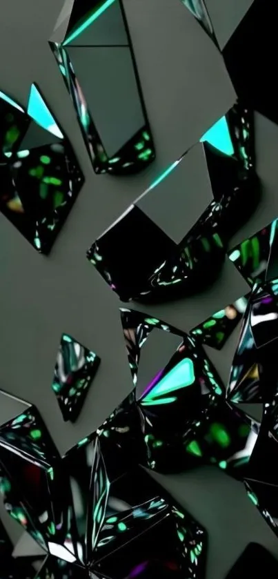 Abstract geometric crystal design with teal highlights.