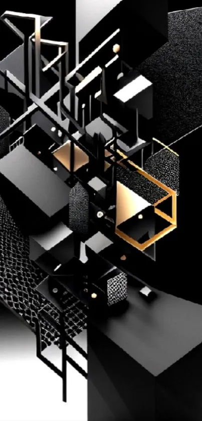 Abstract geometric black and gold cube design wallpaper.