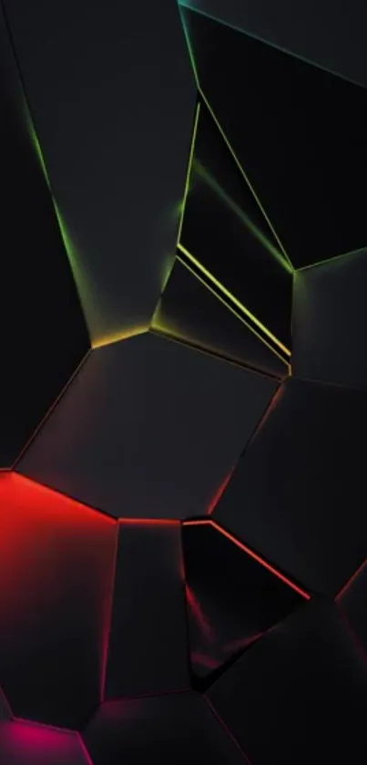 Dark geometric abstract wallpaper with neon accents.