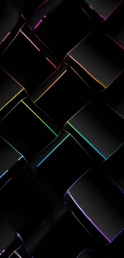 Abstract dark wallpaper with neon lines and geometric shapes.