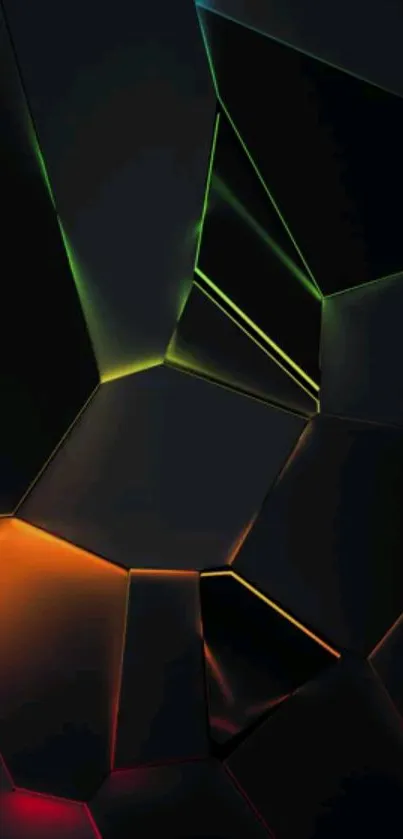 Abstract dark geometric wallpaper with glowing accents.