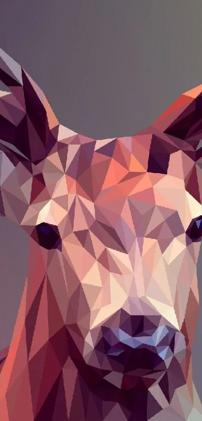 Geometric deer wallpaper with purple and orange hues in an abstract style.