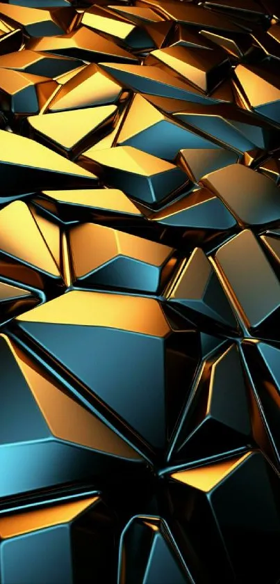 Gold and blue abstract geometric textured wallpaper.