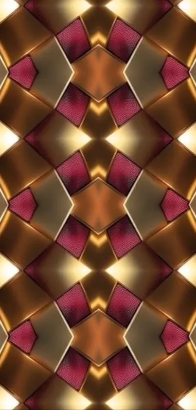 Abstract geometric pattern with gold and maroon hues for mobile wallpaper.
