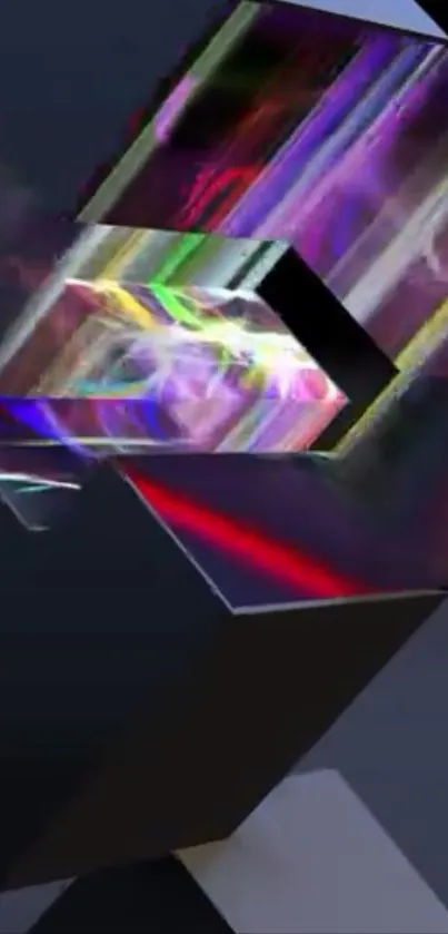 Abstract geometric light art wallpaper with vibrant reflections.
