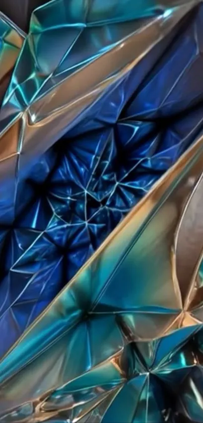Metallic blue abstract geometric wallpaper.