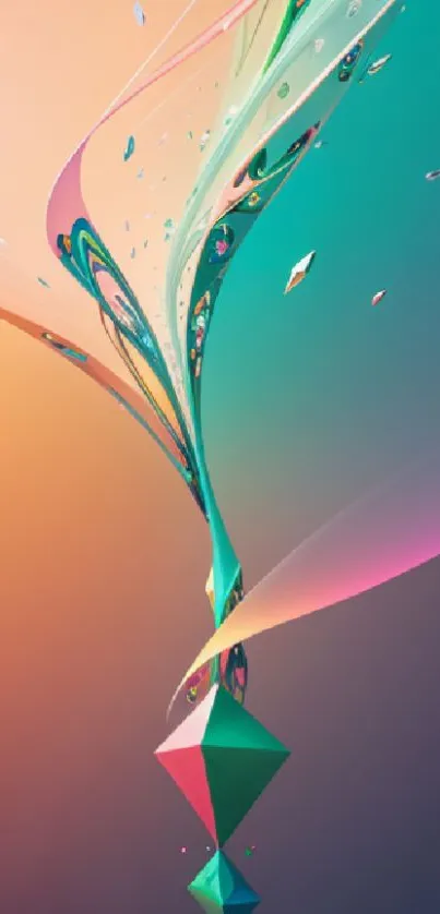 Dynamic abstract mobile wallpaper with swirling geometric shapes and vibrant colors.