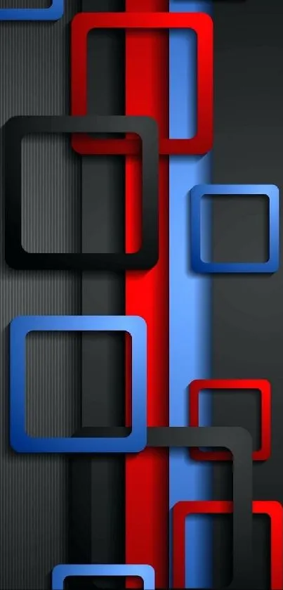 Abstract wallpaper with red, blue, and black rectangles.