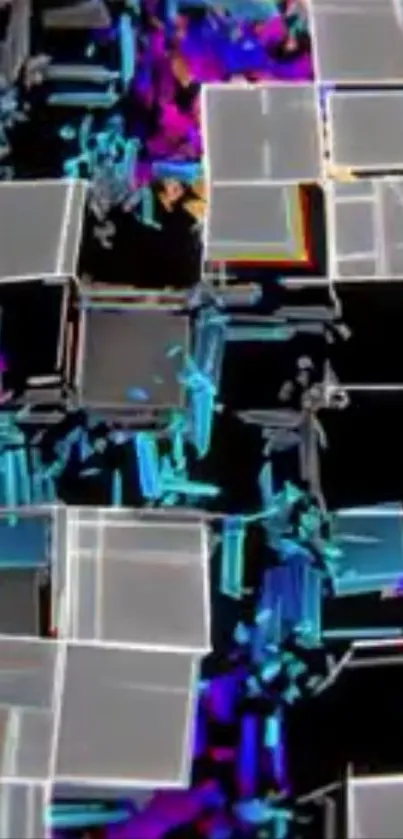 Abstract geometric 3D squares in vibrant colors.