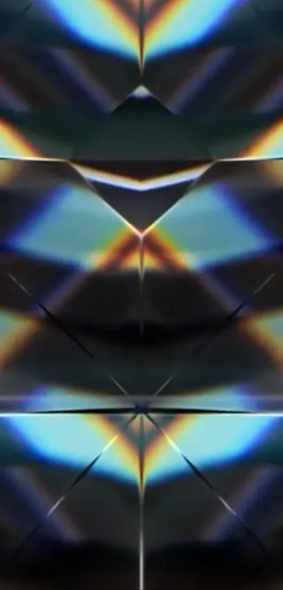 Abstract geometric wallpaper with vibrant reflections.