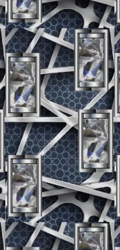 Abstract geometric wallpaper with cool tones and modern metallic elements.