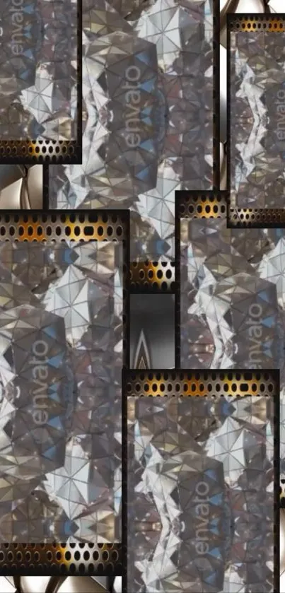 Abstract geometric mobile wallpaper with metallic textures.