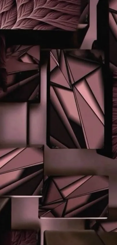 Abstract geometric 3D blocks wallpaper in rosewood brown tones.