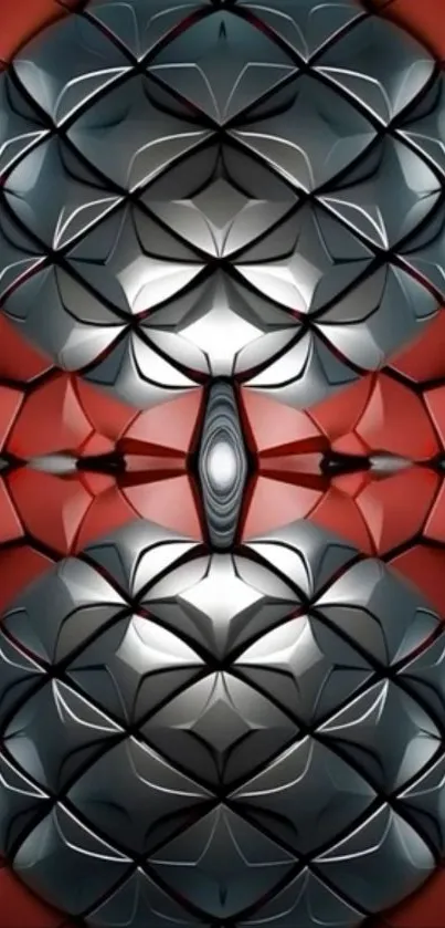 Abstract geometric phone wallpaper with red and gray patterns.