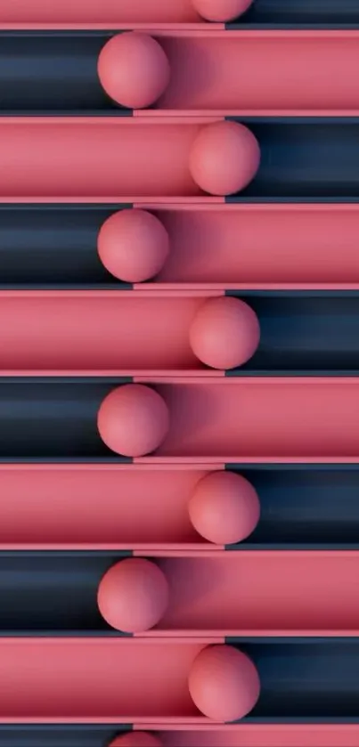 Abstract geometric wallpaper with 3D shapes and vibrant pink and navy colors.