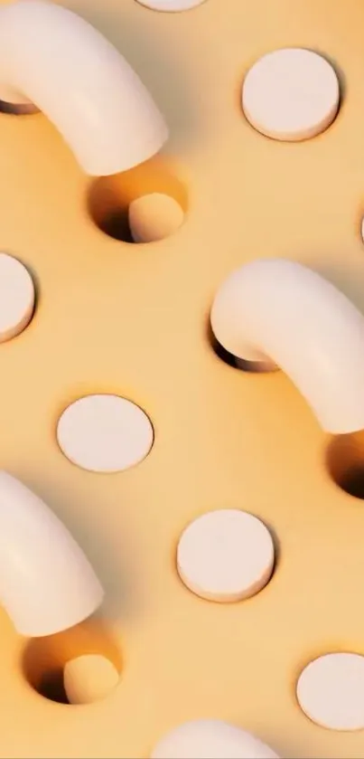 Abstract geometric wallpaper with curves and circles in peach tones.