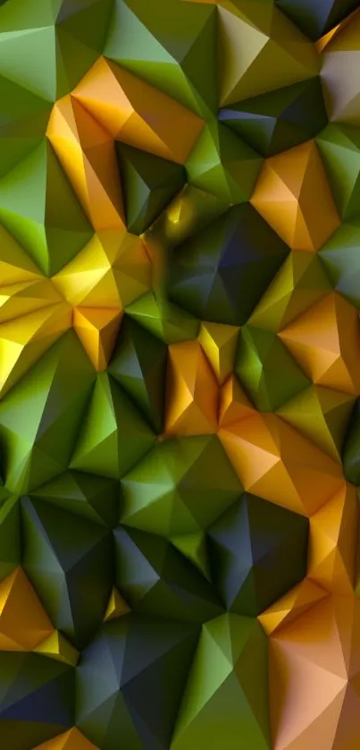 Vibrant abstract polygonal wallpaper in green and yellow tones.