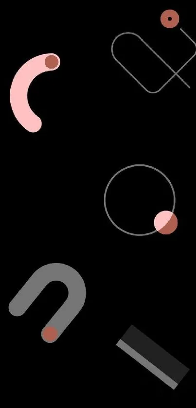 Abstract mobile wallpaper with geometric shapes on a black background.