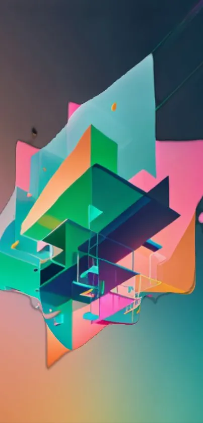 Vibrant abstract geometric mobile wallpaper with colorful 3D shapes.