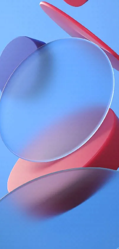 Abstract geometric shapes in red and blue, forming a modern artistic mobile wallpaper.
