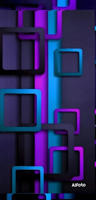 Abstract geometric mobile wallpaper with 3D squares in purple and blue.