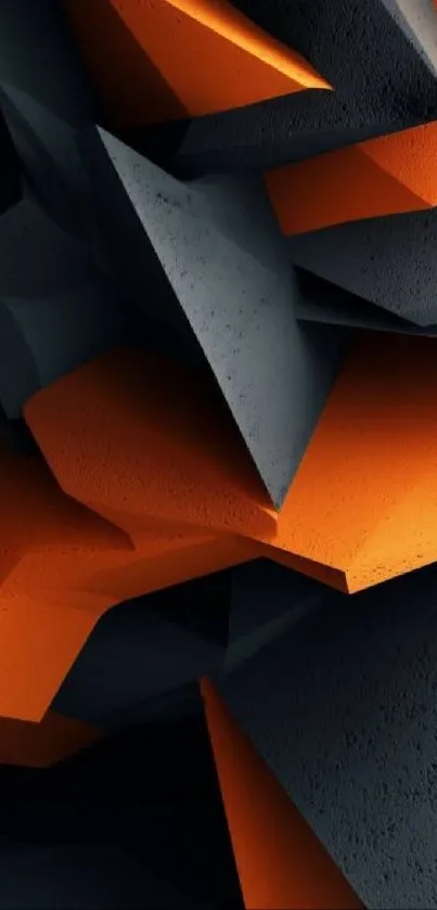 Abstract geometric wallpaper with sharp orange shapes.