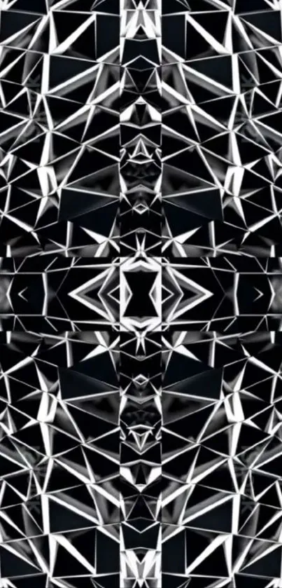 Intricate black and white geometric pattern wallpaper.