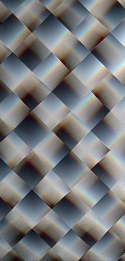 Abstract geometric pattern wallpaper with woven texture and gray tones.