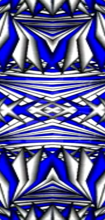 Vibrant blue and white geometric abstract pattern wallpaper.