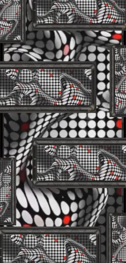 Abstract geometric pattern with bold dots and artistic designs.