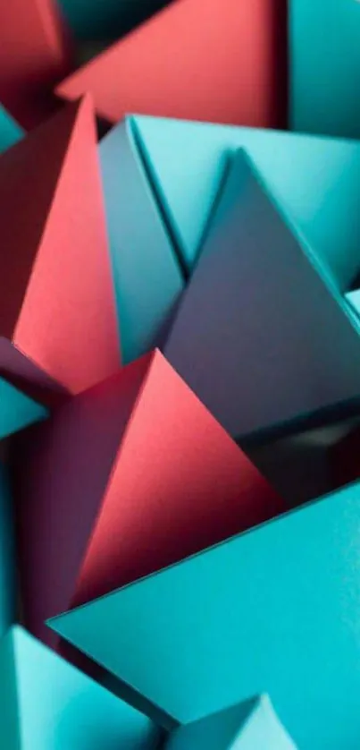 Vibrant teal and red geometric shapes wallpaper.