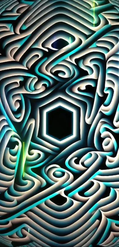 Intricate teal abstract geometric mobile wallpaper design.