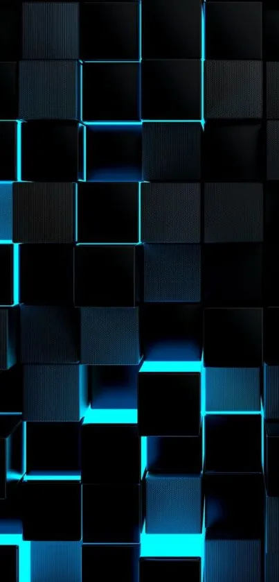 3D abstract cubes with blue glow on a mobile wallpaper.