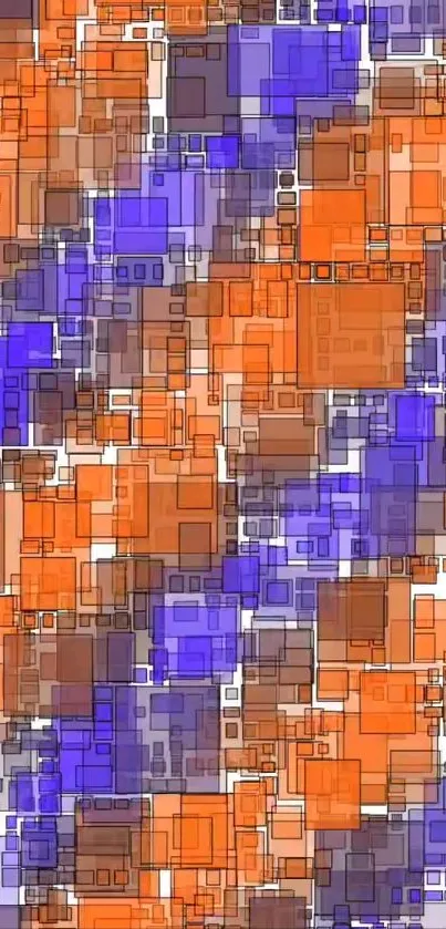 Abstract geometric wallpaper with orange and purple squares.