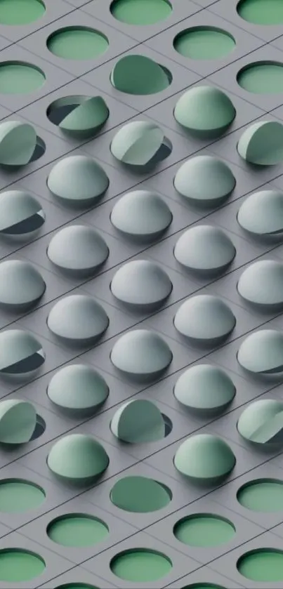 Abstract geometric design with gray and green capsules in 3D pattern.