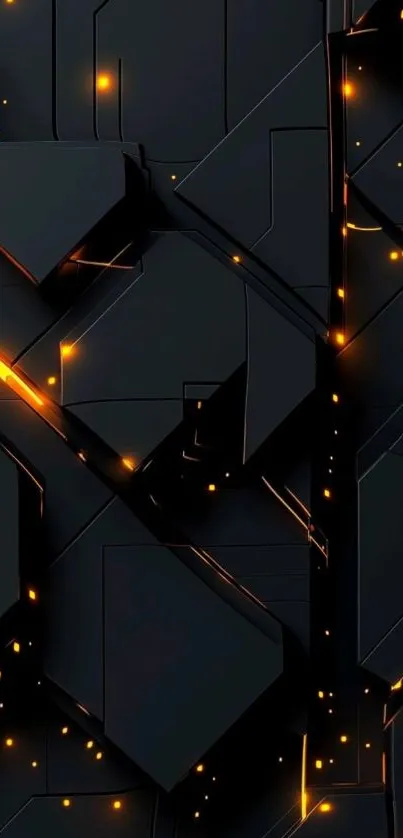 Dark geometric wallpaper with glowing accents.