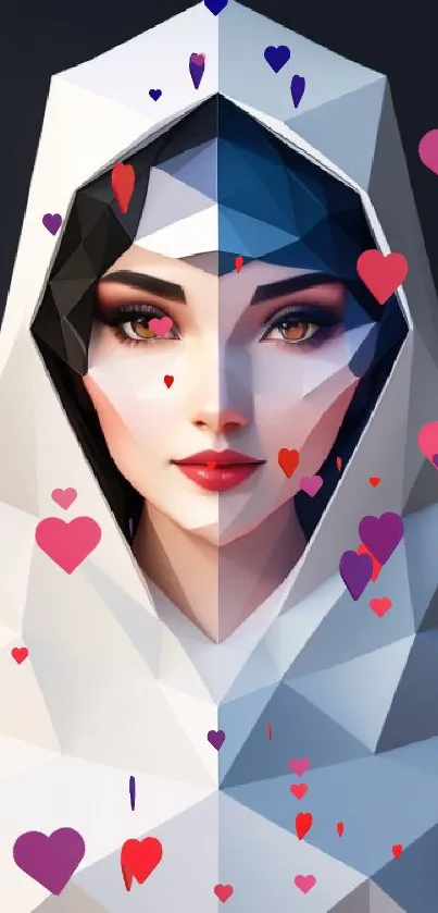 Abstract geometric portrait art in modern polygonal style on a mobile wallpaper.